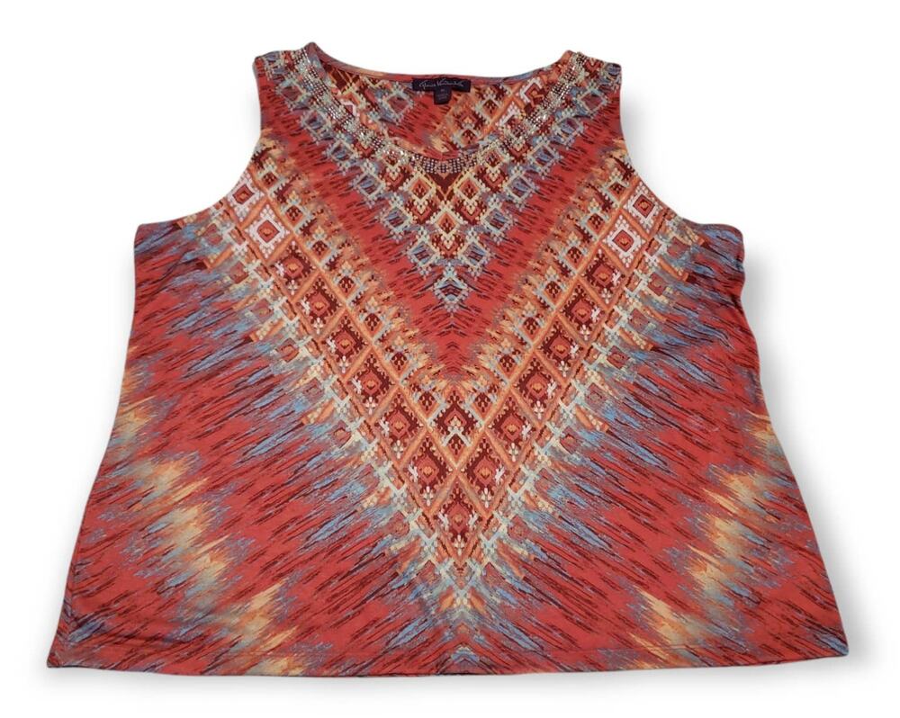 Gloria Vanderbilt Tie Dye Arrow Design Sleeveless Tank Top - Shirt Size XL